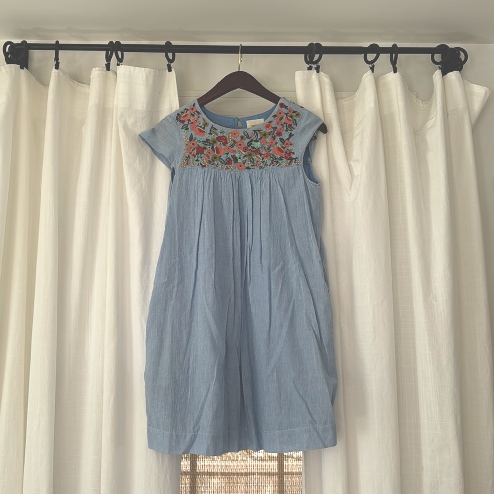Anthropologie Maeve Chrissy Embroidered Tunic Dress blue size OP petite